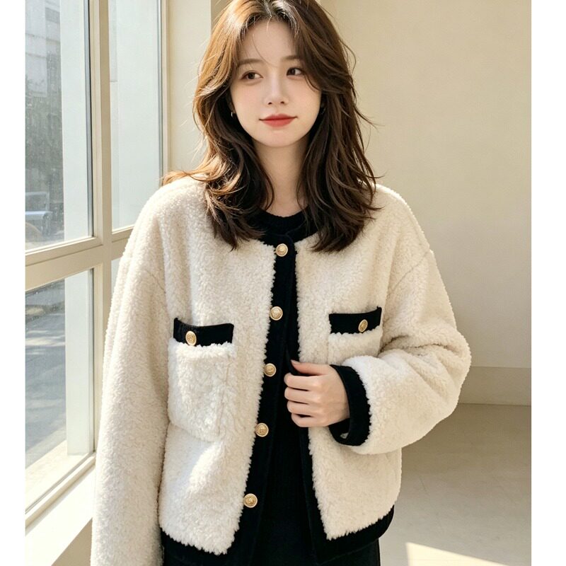 羊羔毛绒短外套女秋冬202