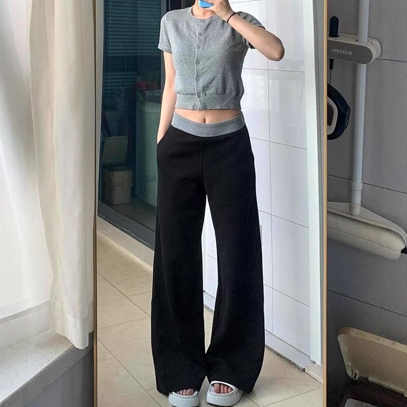 黑色拼接运动卫裤女夏季