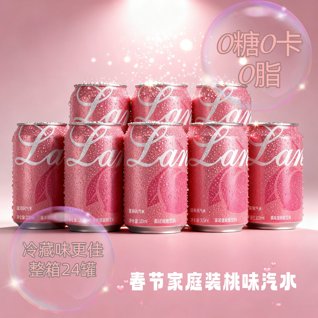 0糖0脂0卡】蜜桃味汽水320ml桃气十足碳酸饮料火锅聚会泡沫箱发货