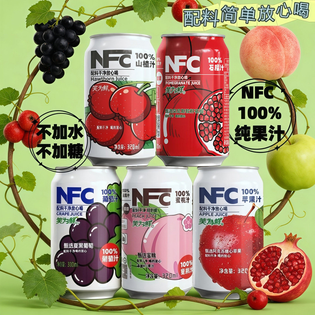 笑为鲜NFC混合果汁石榴黑葡萄蜜桃苹果100%纯果汁320ml*20罐礼箱,咖啡/麦片/冲饮,果味/风味/果汁饮料,淘宝优惠券,粉丝福利购,淘宝优惠卷