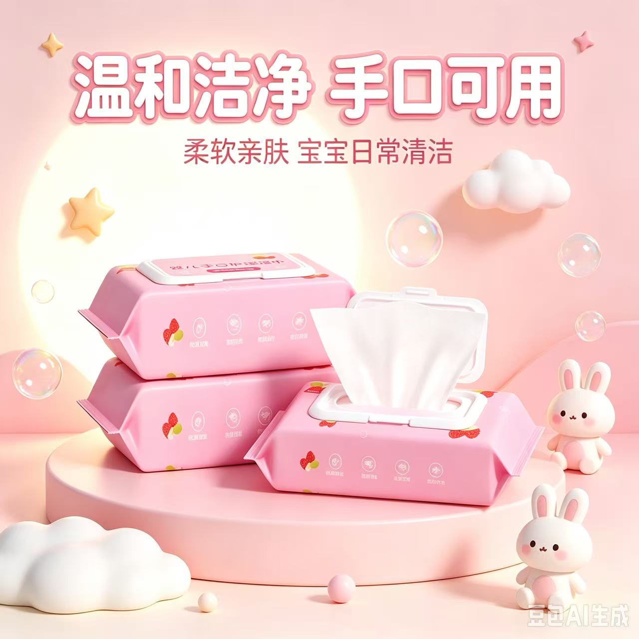 草莓湿巾亲肤湿巾婴儿手口加厚水润护理一次性专用级草莓护理湿巾