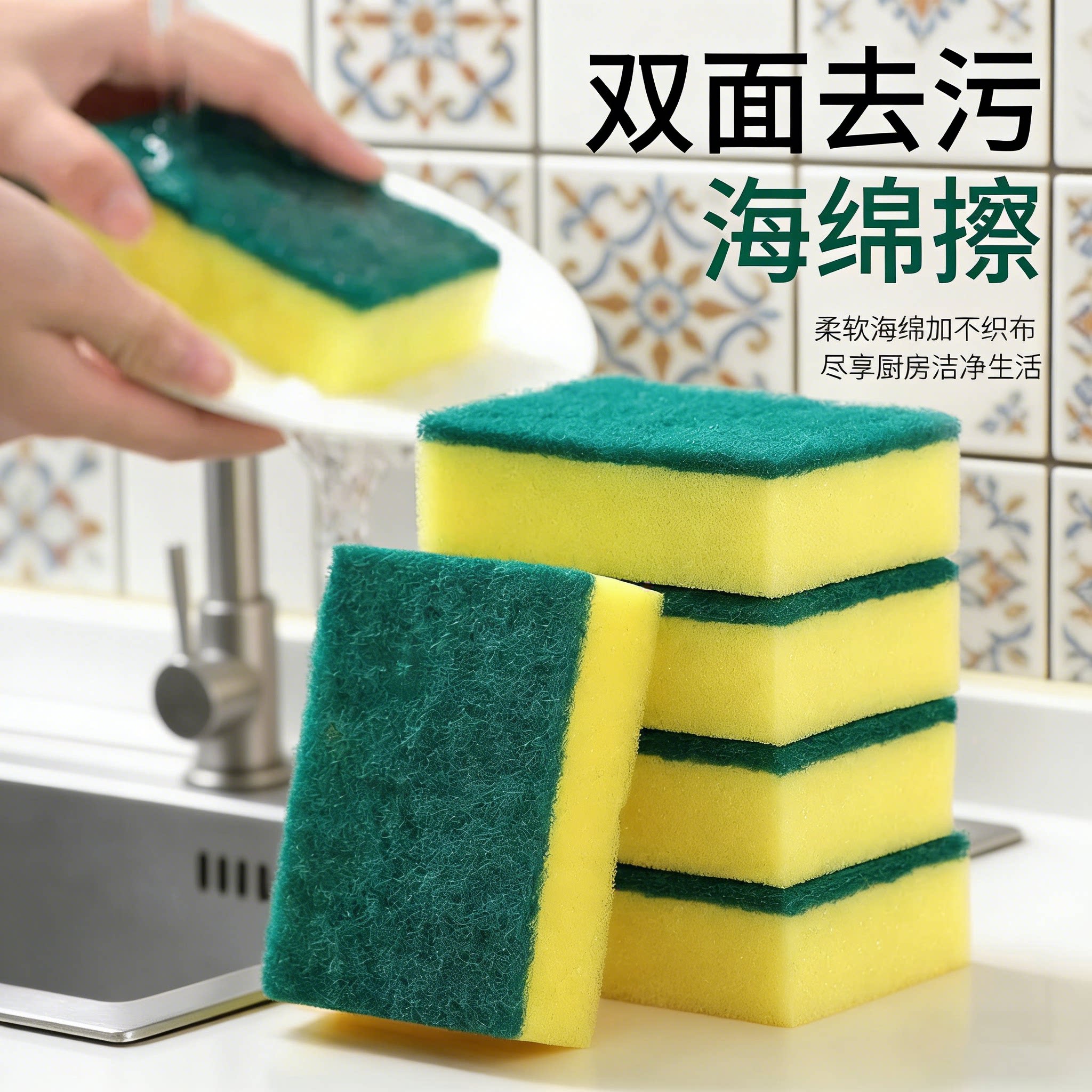 厨房双面强力去污洗碗海绵擦