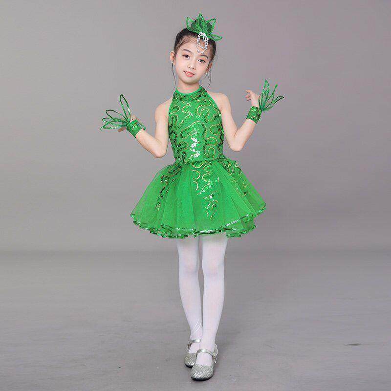 儿童绿色春晓合唱小草女童演出服服装树叶表演舞蹈纱裙禾苗公主