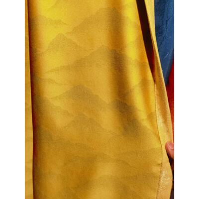 金色窗帘布料高档中式山水画简约全遮光卧室客厅书房定制佛堂庙宇