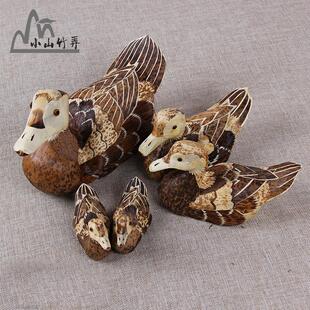 纯手工民间工艺鸳鸯笋壳笋皮编织制作竹编鸭子茶宠摆件 居家饰品