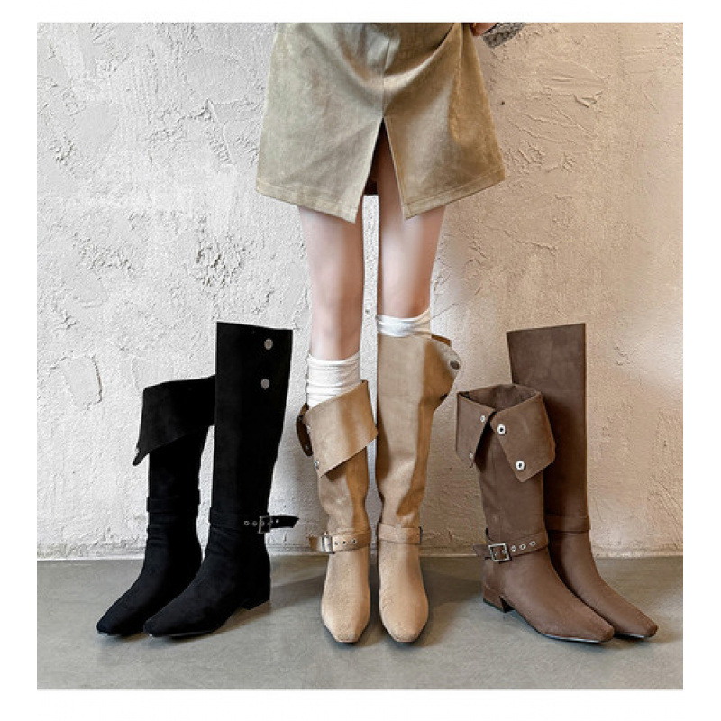 美拉德低跟靴子长筒靴女2025新款秋冬西部牛仔靴高筒骑士靴中筒靴