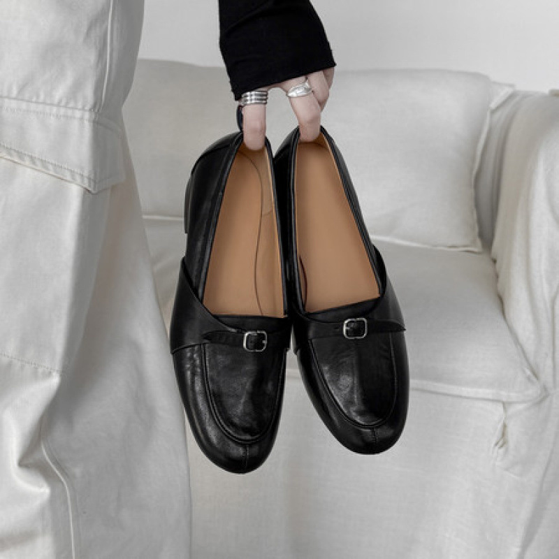 女士舒适柔软时尚2025年新款圆头平底低跟乐福小皮鞋日常深口单鞋