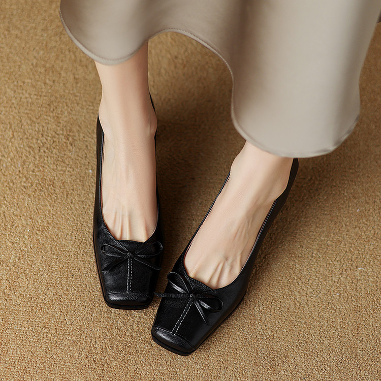 头层羊皮！法式复古高跟鞋女2025新款真皮方头粗跟单鞋女真皮气质