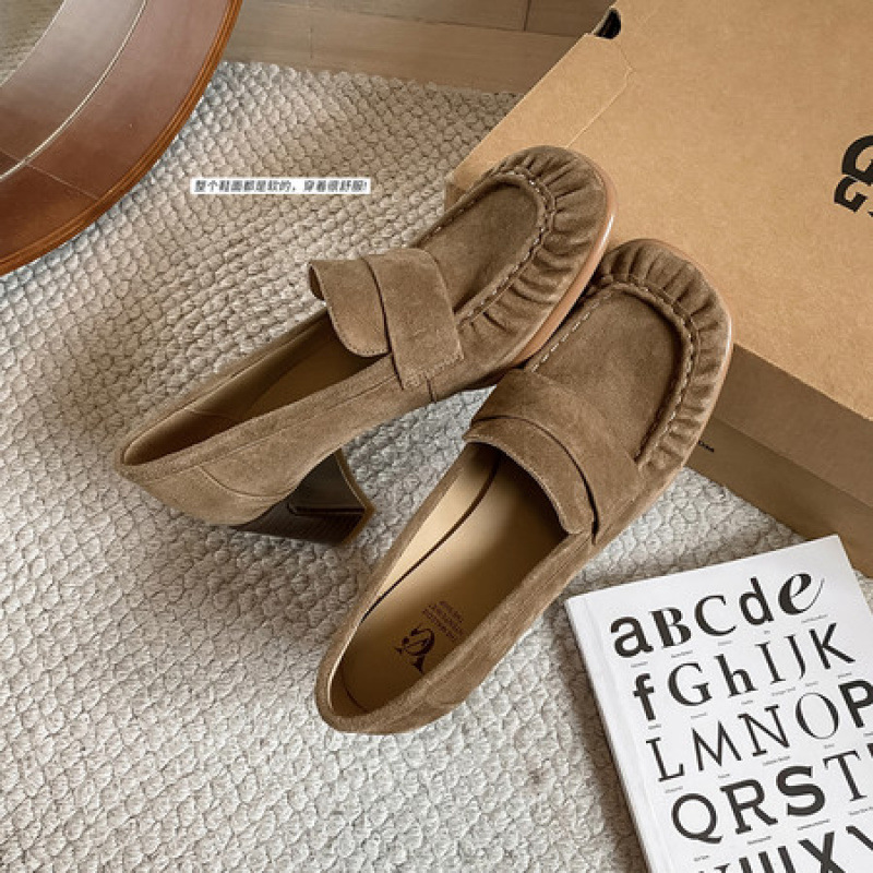 女士摩登复古时尚2025秋冬粗跟方头高跟乐福鞋一脚蹬潮流深口单鞋