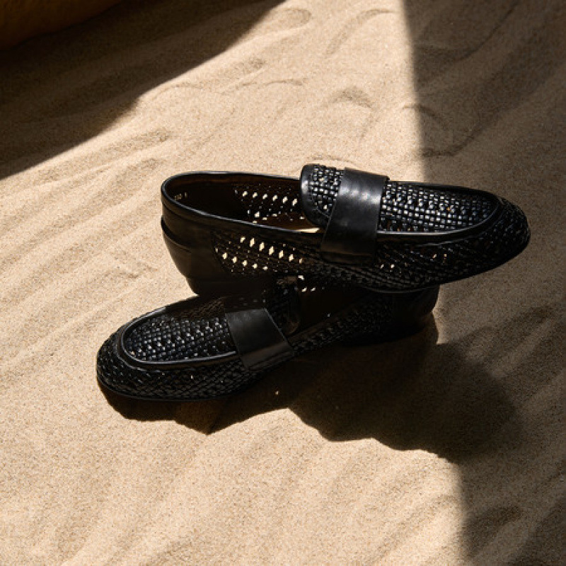 2025新款真皮编织镂空乐福鞋女夏懒人一脚蹬豆豆鞋平底小皮鞋单鞋