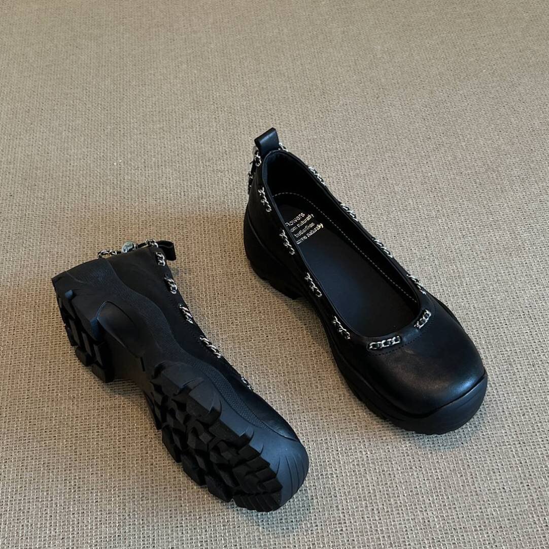 头层水洗牛皮链条设计甜美减龄一脚蹬浅口单鞋2025秋季玛丽珍鞋女