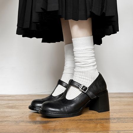 水洗头层牛皮 7cmJK制服玛丽珍鞋2024春秋新款全皮单鞋高跟鞋子女