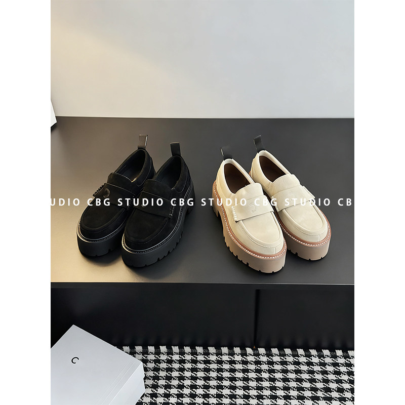 cbg/矮个子天菜 5cm厚底 25FW 麂皮复古粗跟德比鞋女真皮乐福鞋,女鞋,牛津鞋/布洛克鞋/德比鞋,淘宝优惠券,粉丝福利购,淘宝优惠卷