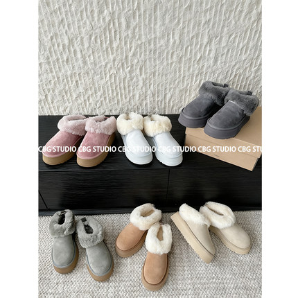 cbg/嗒玼嘞 25ss冬季羊皮毛一体雪地靴女厚底圆头一脚蹬毛毛鞋