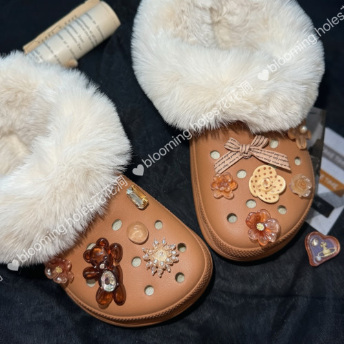 洞洞鞋配饰秋冬焦糖琥珀雪屋鞋花可拆卸适配crocs鞋扣芭蕾舞鞋
