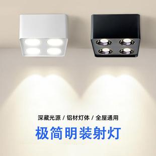 筒灯极简射灯led吸顶灯无主灯四头斗胆灯客厅正方形可调角度 明装