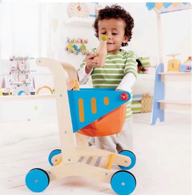 儿童木制仿真购物车玩具女孩超市双层手推车小孩宝宝过家家学步车