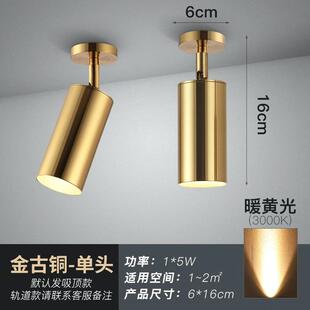 吸顶免开孔小天花灯 北欧轻奢黄铜金色射灯led灯客厅家用轨道明装