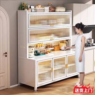 厨房餐边柜落地微波炉家用置物架钢制多功能碗柜多层收纳储物柜子