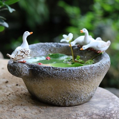 创意仿石臼鸭子摆件铜钱草一叶莲水培植物花盆桌面装饰品花园姗婷