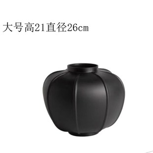 新中式荆褐色黑色蒙砂灯笼型玻璃花器花瓶摆件现代样板间酒店装饰