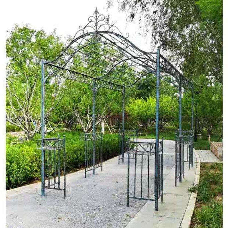 欧式复古做旧铁艺户外防锈庭院凉亭拱门植物爬藤架花园花架