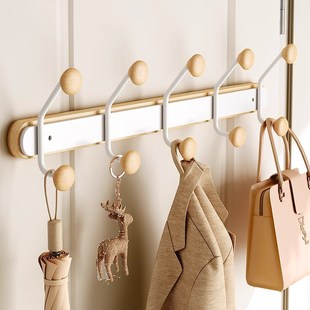 懒地免打孔强力承重门后挂钩客厅玄关墙J上原木家用双排壁挂衣钩