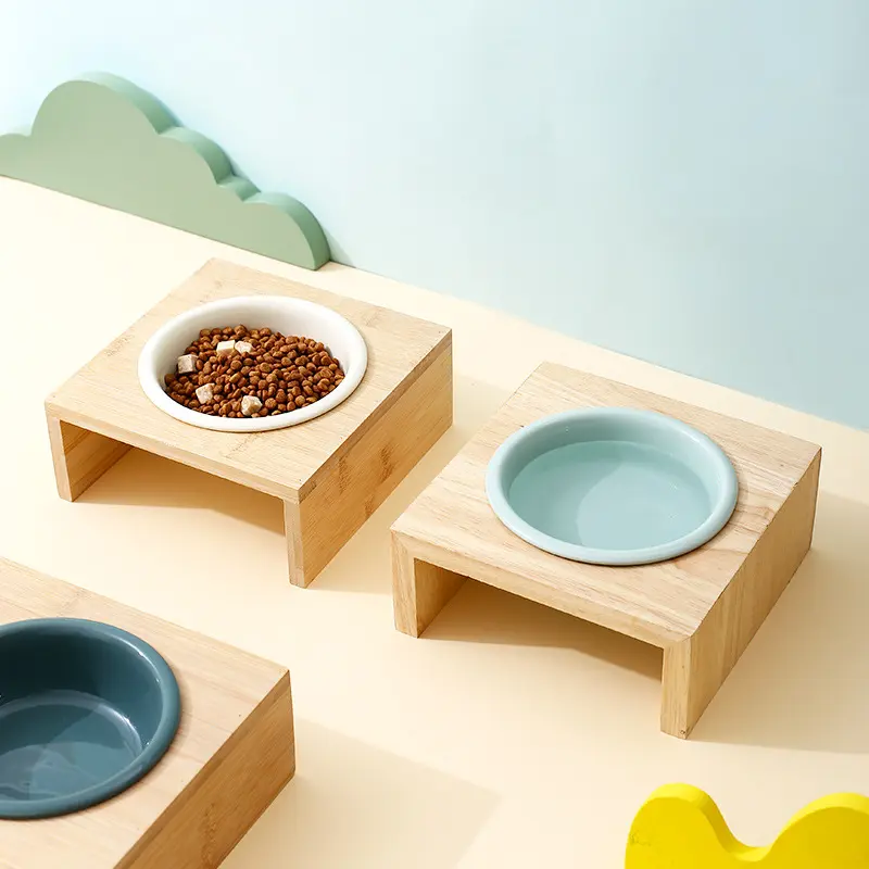 创意纯色反口碗带碗架家用宠物碗陶瓷碗猫狗食具猫碗狗碗防打翻碗