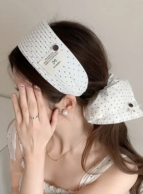 白色波点宽边发箍女高颅顶半扎发大肠发圈低马尾方巾发绳头饰发饰