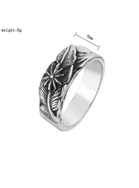 r0702-20   饰品 个性时尚复古羽毛男士钛钢戒指