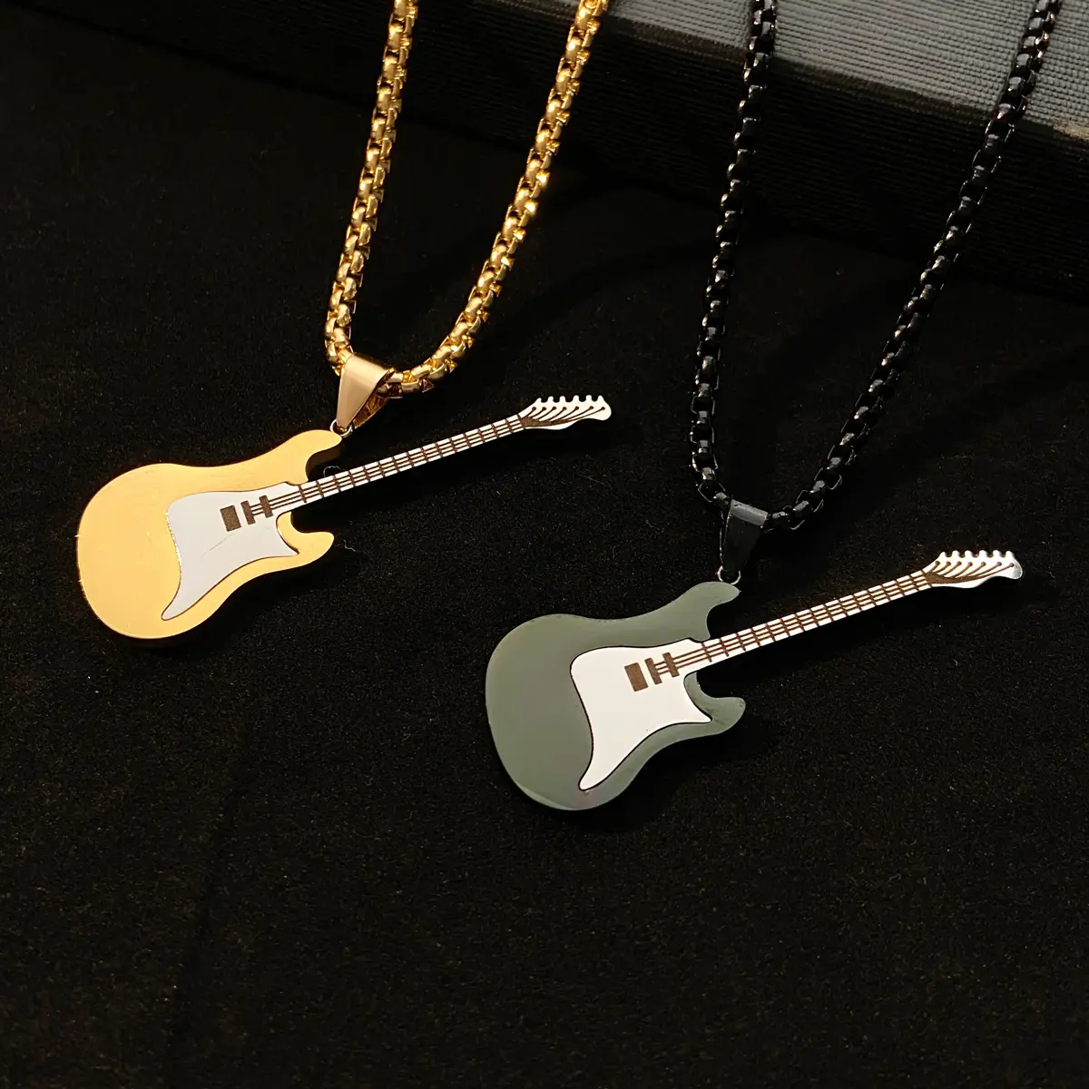 钛钢吉他项链男朋克嘻哈创意设计电吉他毛衣链乐器项链耳环女