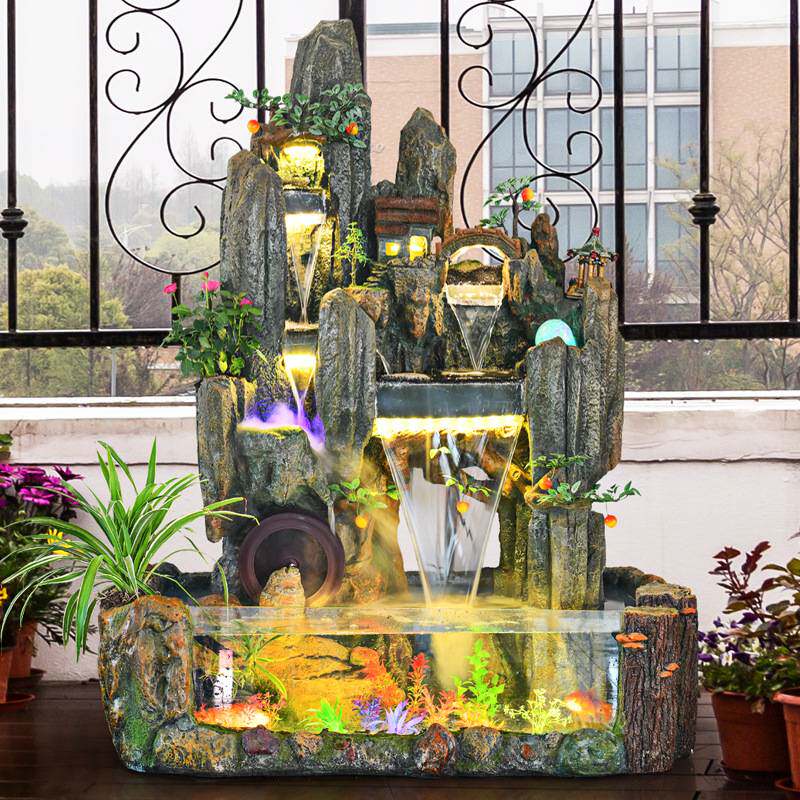 大型假山流水喷泉落地风水轮客厅玄关摆件鱼缸加湿器景观花园装饰