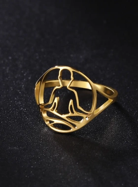 源头实力工厂饰品戒指不锈钢欧美ins风镂空打坐的男生钛钢指环男