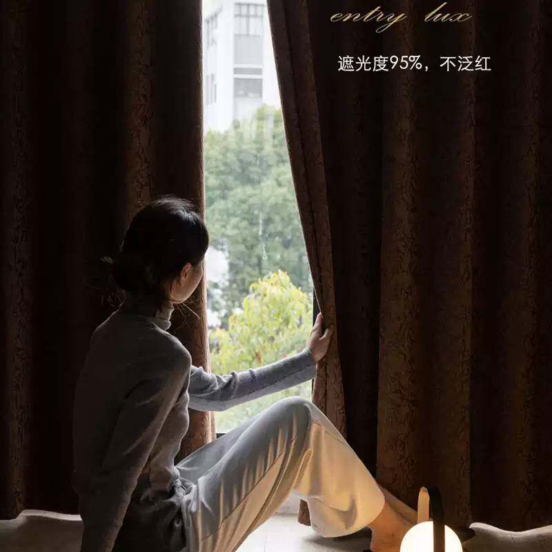 蔷薇窗帘法式加厚雪尼尔窗帘色织提花轻奢遮光别墅卧室客厅窗帘布