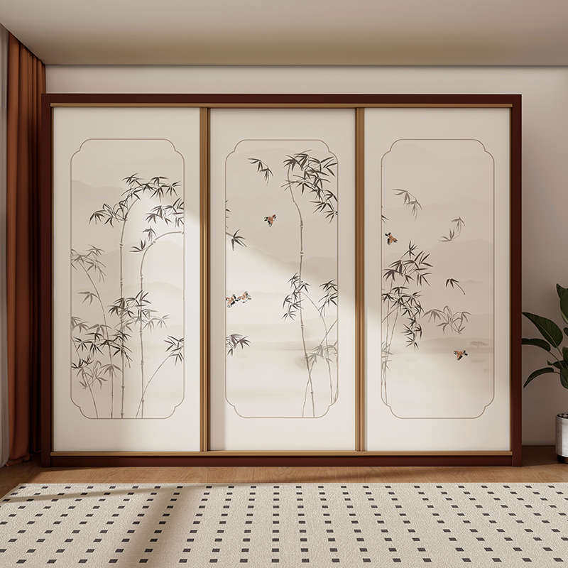中式推拉门衣柜贴纸柜子柜门翻新改造玻璃移门自粘贴膜遮丑装饰画