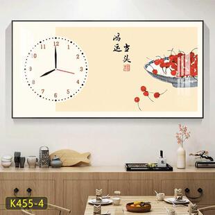 带时钟横板装饰画新中式好寓意挂画餐厅壁画客厅晶瓷壁画