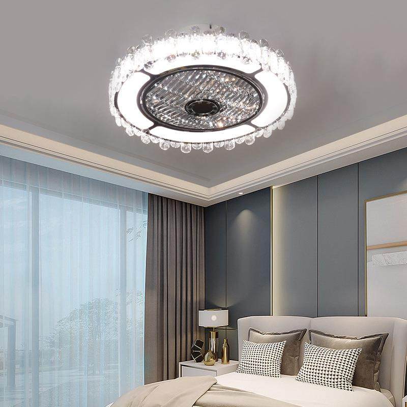 110V轻奢水晶风扇灯客厅现代简约餐厅灯电风扇灯吸顶卧室灯具