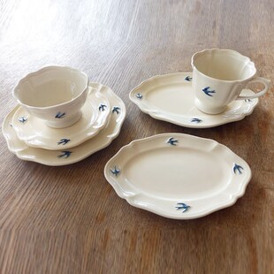 制Studio M 法式陶瓷餐具燕子盘甜点心餐盘咖啡杯零食水果碟