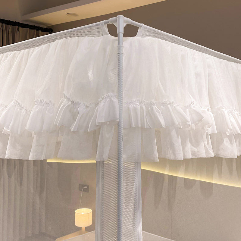 2023新款坐床式拉链蚊帐三开门防摔卧室家用方帐加密加厚烤漆支架