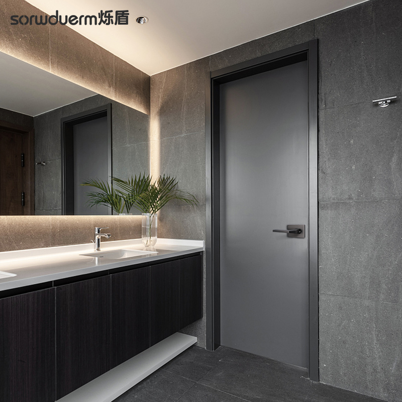 烁盾卫生间门锁室内单舌门锁静音厕所无钥匙三杠锁浴室黑色门把手