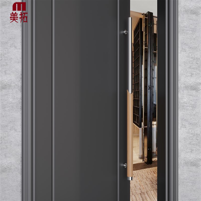 现代极简胡桃木色玻璃门拉手原木门把手实木不锈钢推拉门扶手木质