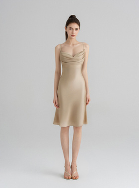 WEPRIVE 桑蚕丝轻奢丝滑吊带连衣裙家居服连衣裙满钻扣饰随性风