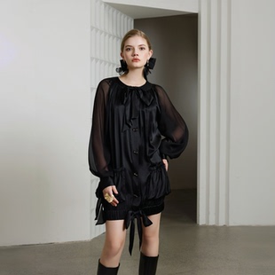 连衣裙百搭时尚 同选 衬衫 蝴蝶系带领长袖 设计感轻奢上衣 YOLLA