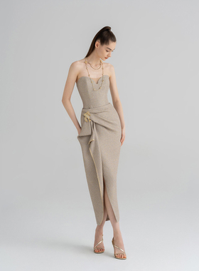 WEPRIVE 金色链条晚礼服（礼服系列）连衣裙李若彤同款SR24TD01