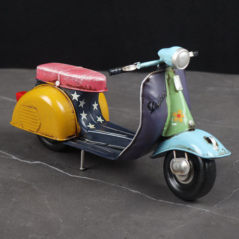 仿真小踏板摩托车模型铁皮工艺品怀旧客厅酒吧橱窗收藏装饰品摆件