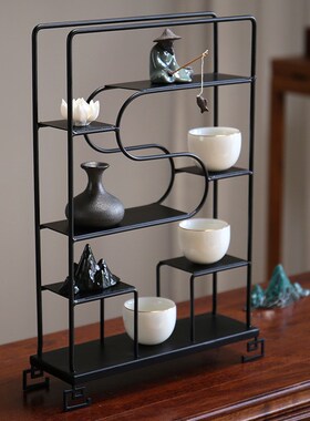 展架小博古架铁艺摆件中式玄关架仿古多宝阁茶壶茶具架子小多宝格