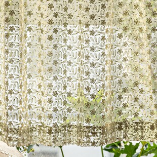 美式绿色门帘隔断帘主卧客厅纱帘半身帘半帘高级感透光窗帘窗纱