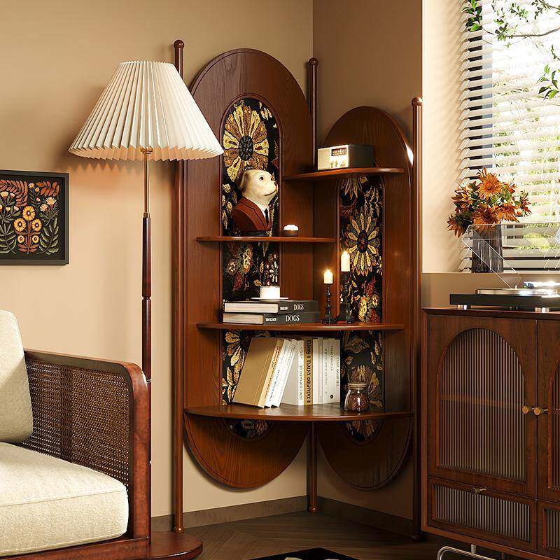 法式覆古客厅屏风置物架实木墙角柜可移动收纳三角柜卧室转角书架