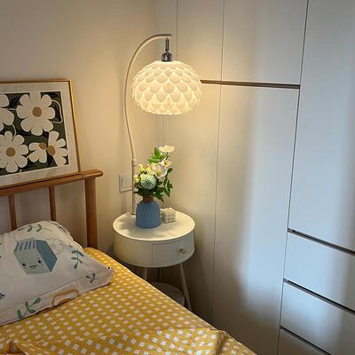 奶油风卧室置物落地灯床头柜一体台灯客厅沙发旁边几角落气氛灯