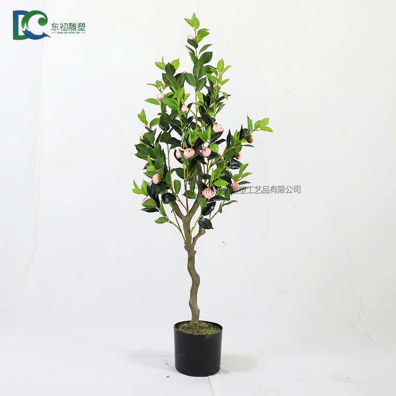 仿真茶花树 原研发小型盆栽绿植百搭摆件 新款微造景装饰小树